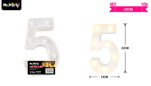 Número 5 con luz led 22cm 