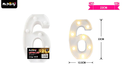 Número 6 con luz led 22cm 
