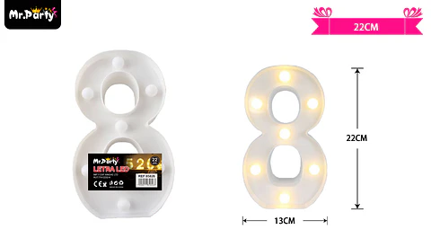 Número 8 con luz led 22cm 