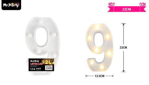 Número 9 con luz led 22cm 