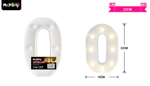 Número 0 con luz led 22cm 