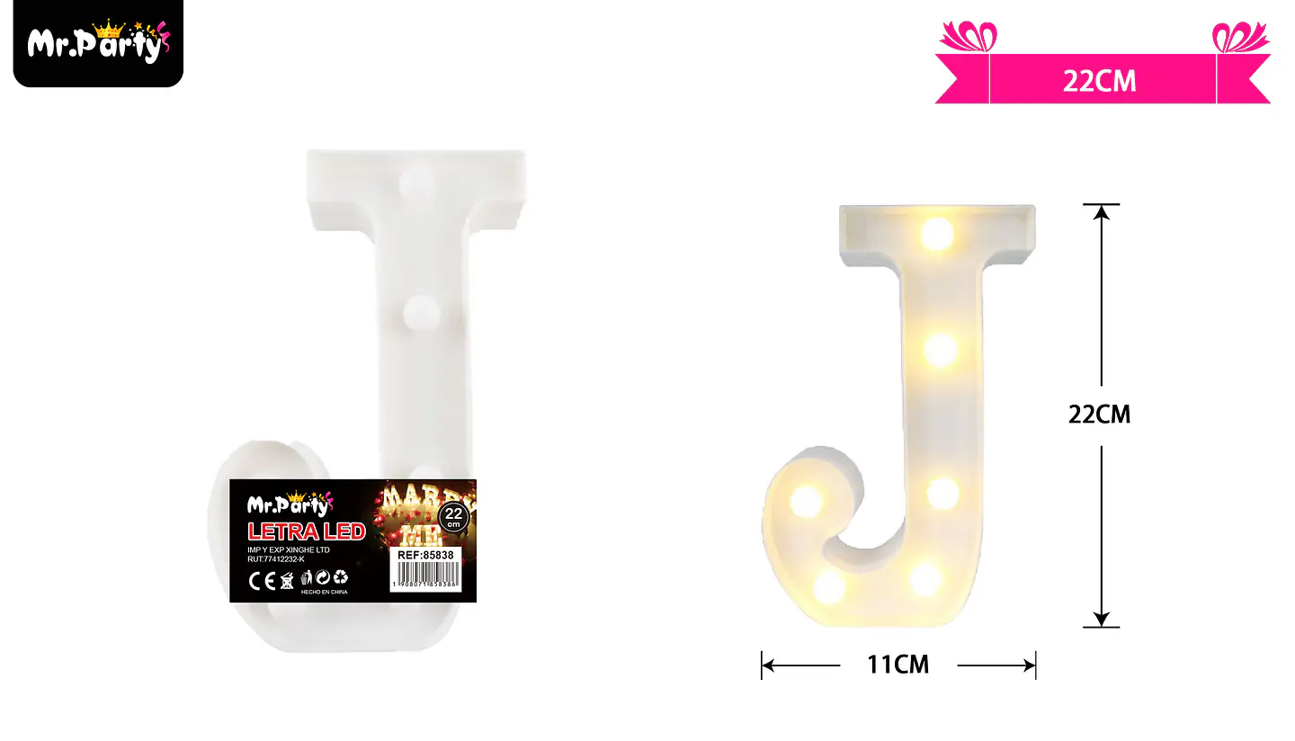 Letra J con luz led 22cm 2