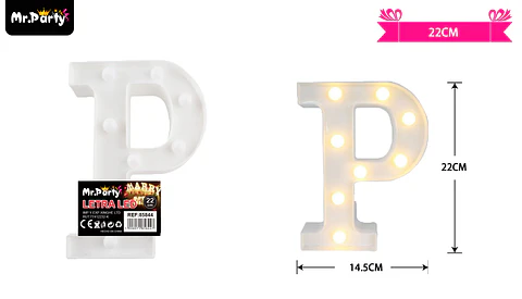 Letra P con luz led 22cm