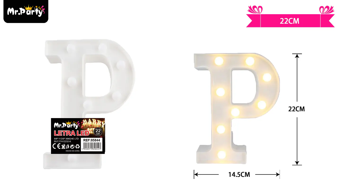 Letra P con luz led 22cm 2