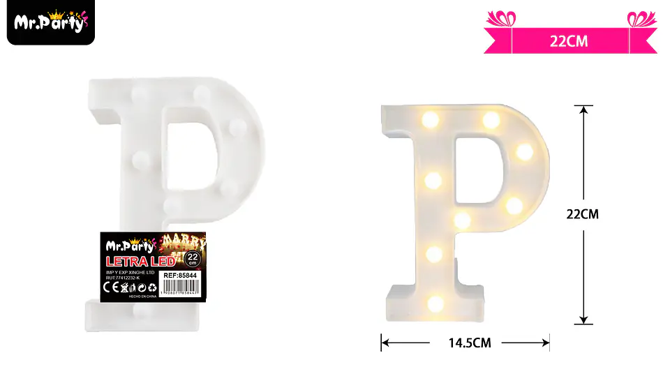 Letra P con luz led 22cm 2
