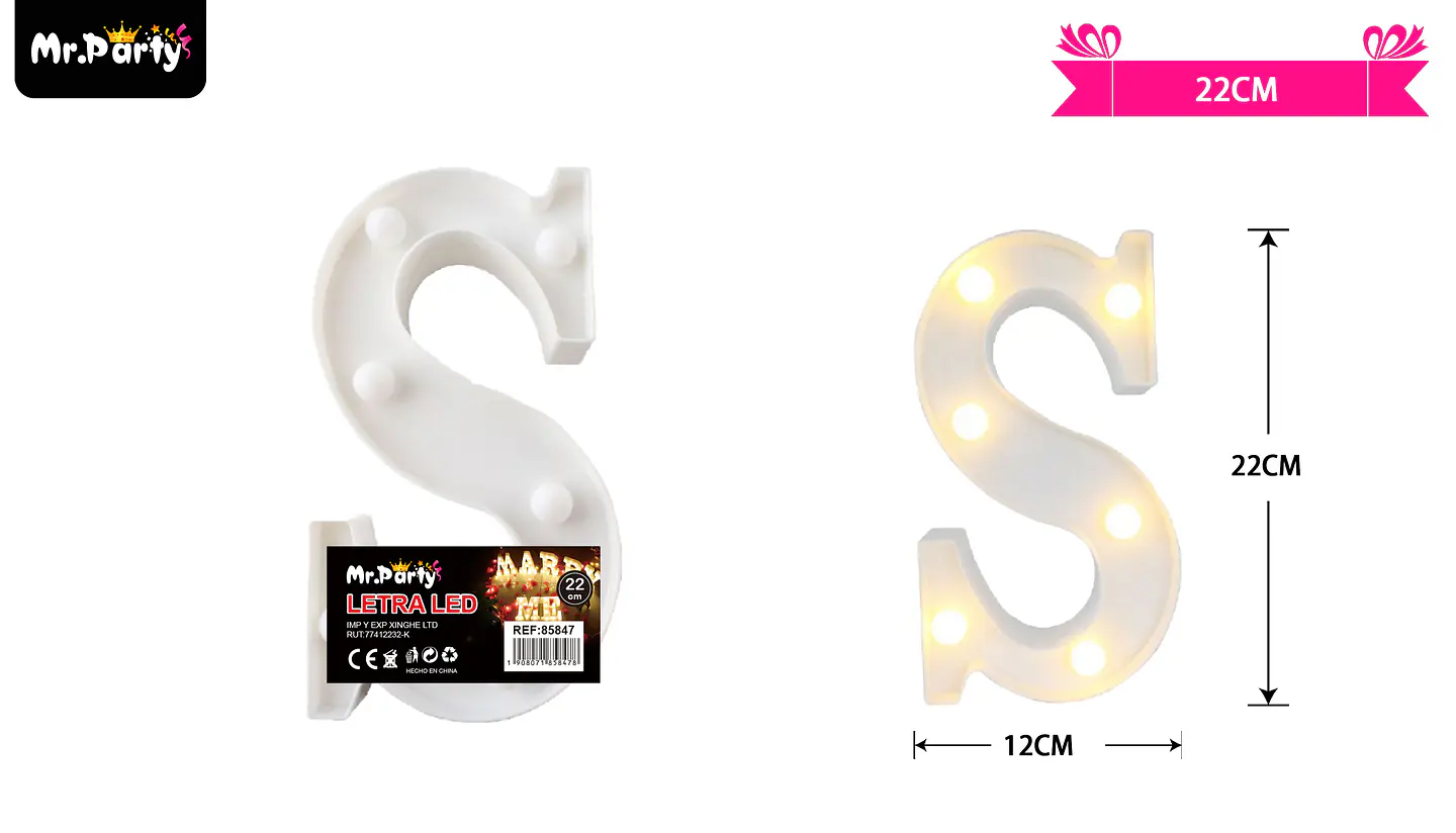 Letra S con luz led 22cm 2