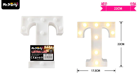 Letra T con luz led 22cm