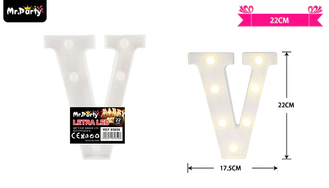 Letra V con luz led 22cm