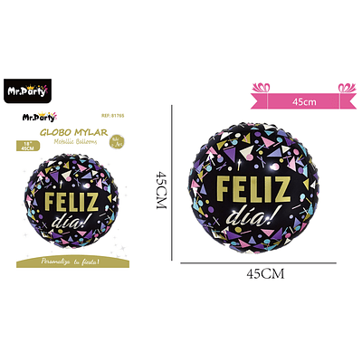 Globo metalizado redondo feliz día 45cm