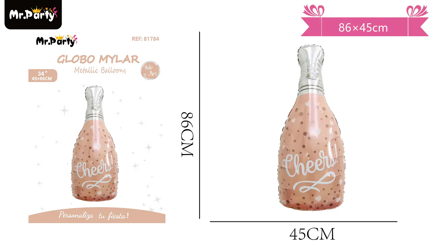 Globo metálico botella de champán 86*45cm 2