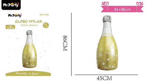 Globo metálico botella de champán dorado 86*45cm