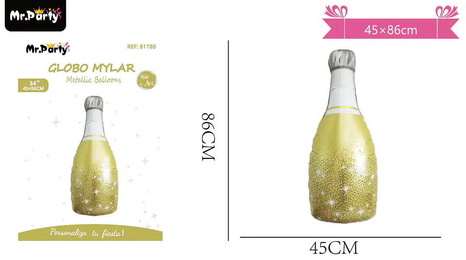 Globo metálico botella de champán dorado 86*45cm 2