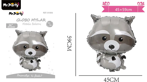 Globo metálico mapache 45*59cm