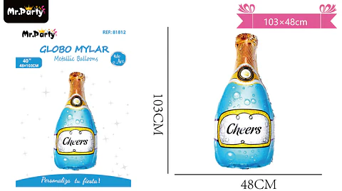 Globo metálico botella de champán azul 103*48cm