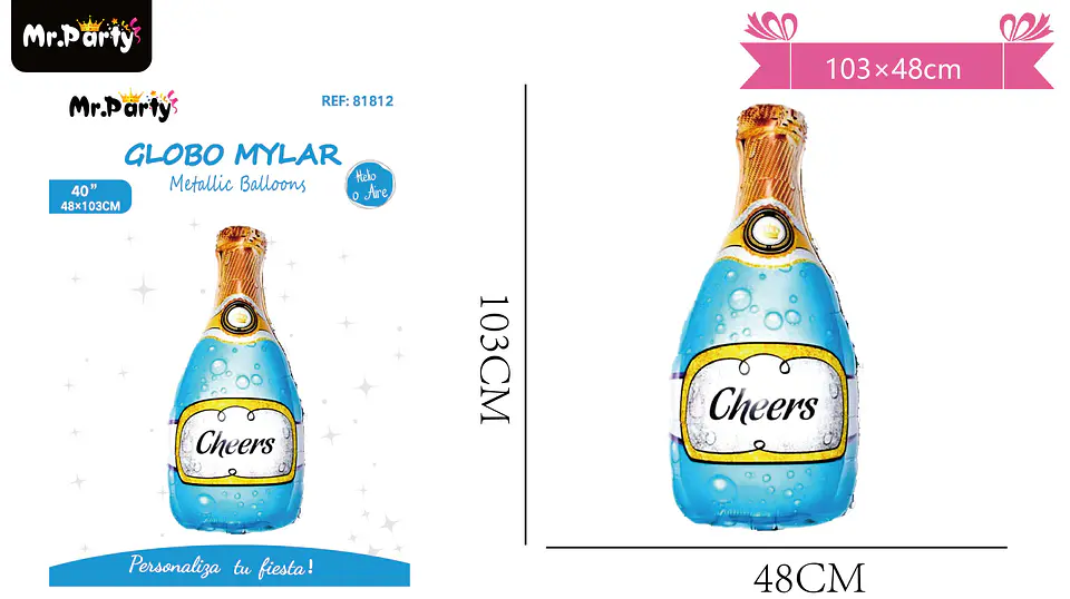 Globo metálico botella de champán azul 103*48cm 1