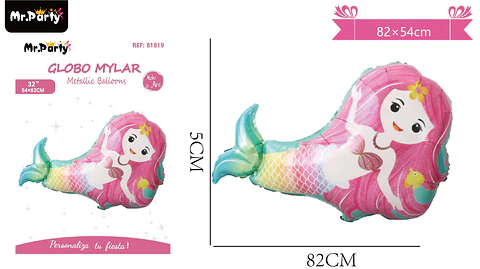 Globo metálico sirena rosado 82*54cm