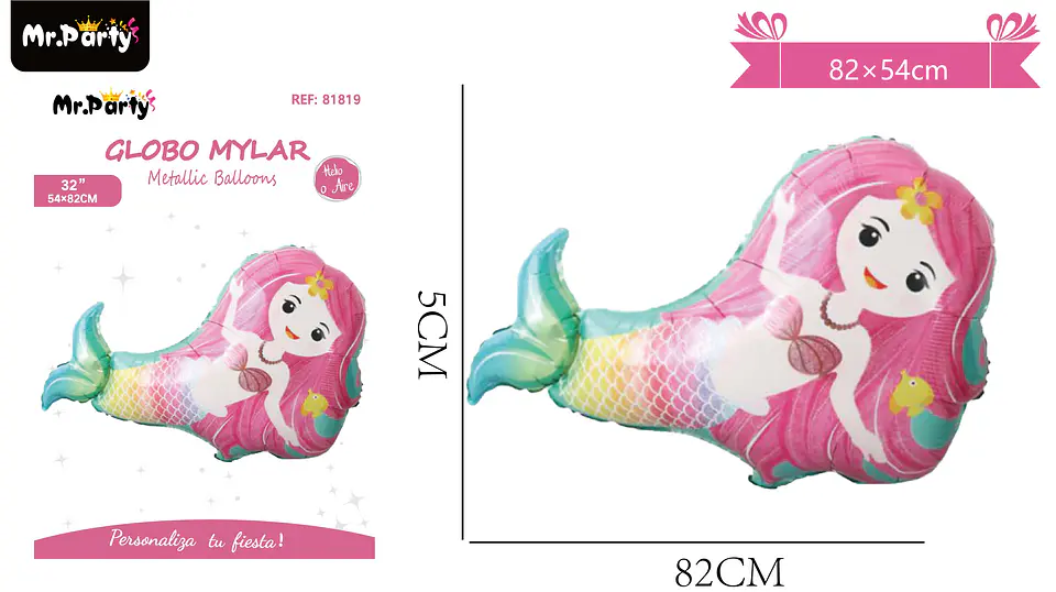 Globo metálico sirena rosado 82*54cm 2