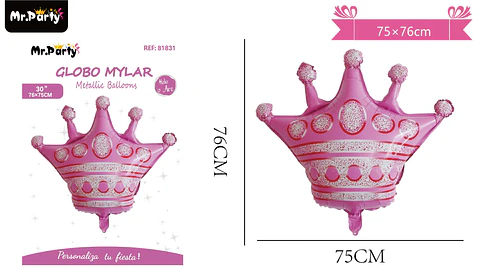 Globo metálico corona rosado 76*75cm