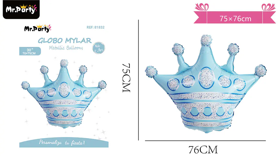Globo metálico corona azul 76*75cm 1