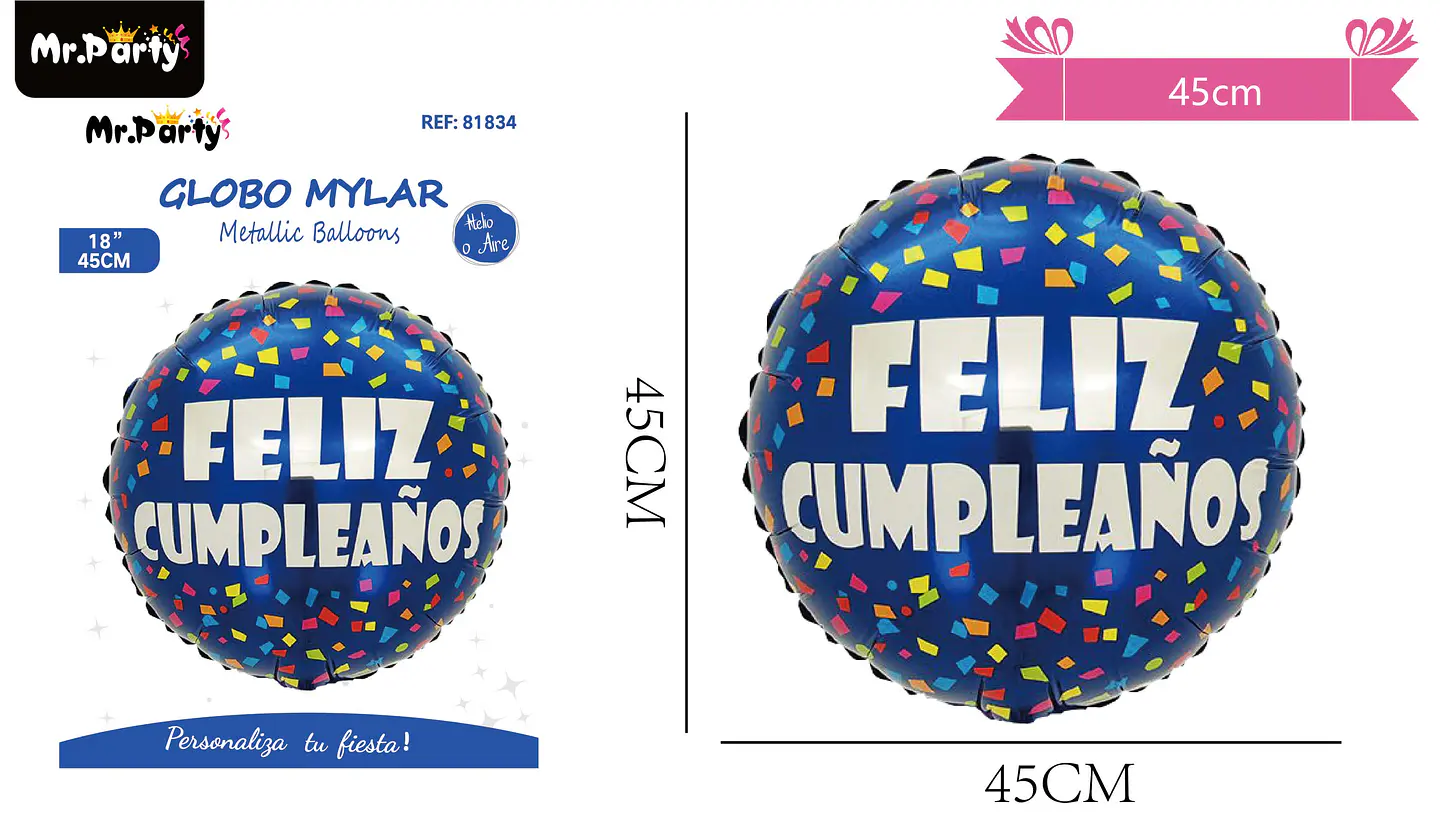 Globo metálico redondo feliz cumpleaños 45cm 1
