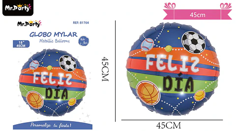 Globo metalizado feliz día fútbol 45cm