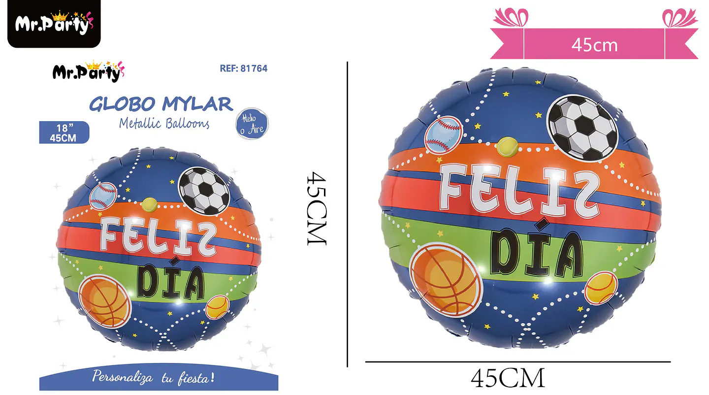 Globo metalizado feliz día fútbol 45cm 1