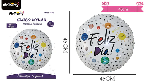 Globo metálico redondo feliz día 45cm