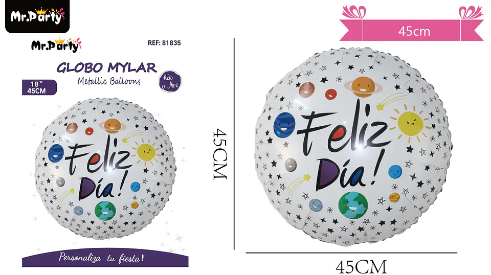 Globo metálico redondo feliz día 45cm 2