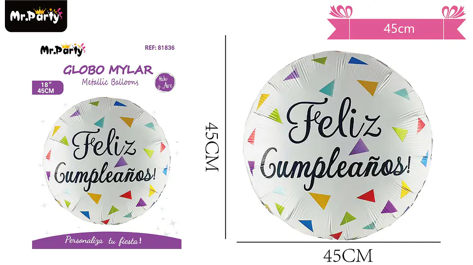 Globo metálico redondo feliz cumpleaños 45cm 2