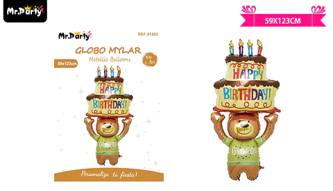 Globo metálico oso con torta 59*123cm