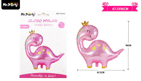 Globo metálico dinosaurio con corona rosado 67.5*96cm