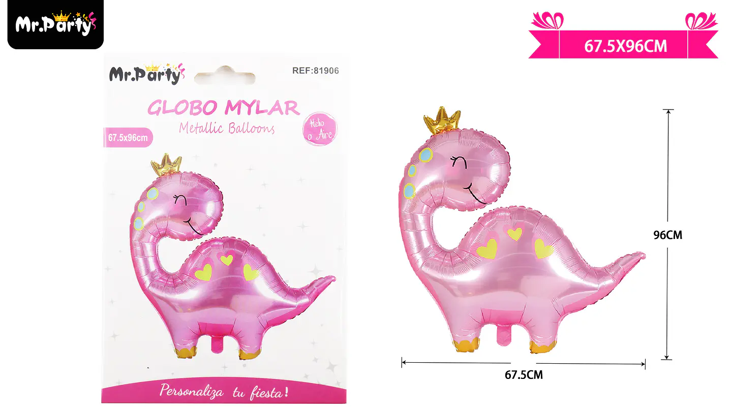 Globo metálico dinosaurio con corona rosado 67.5*96cm 1