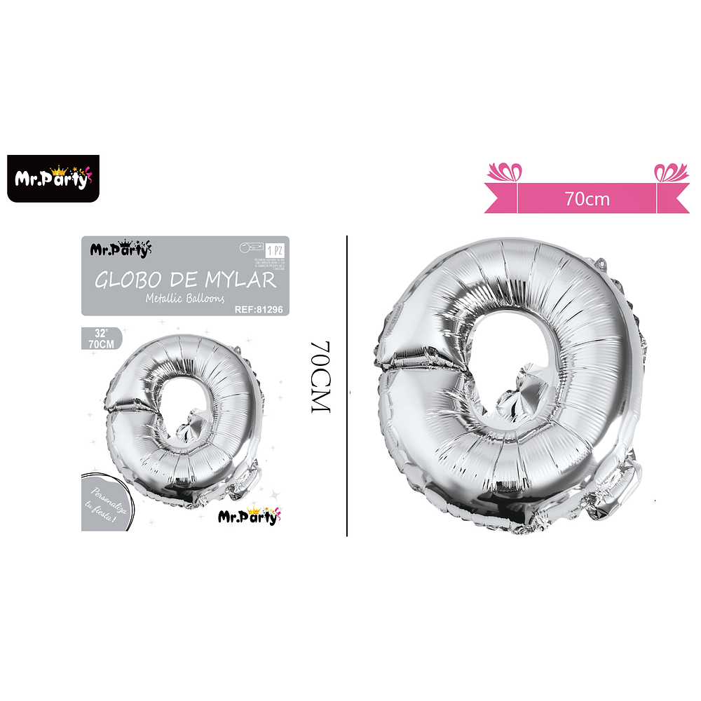 Globo metálico plateado 70cm letra Q