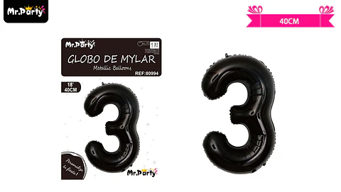 Globo metálico negro 40cm número 3