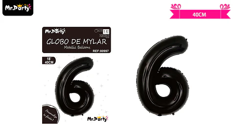 Globo metálico negro 40cm número 6
