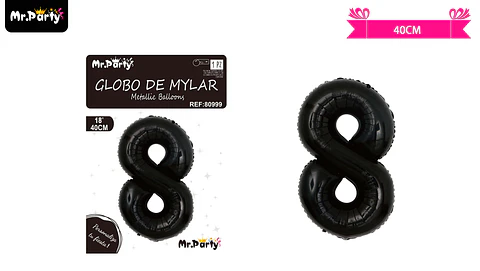 Globo metálico negro 40cm número 8