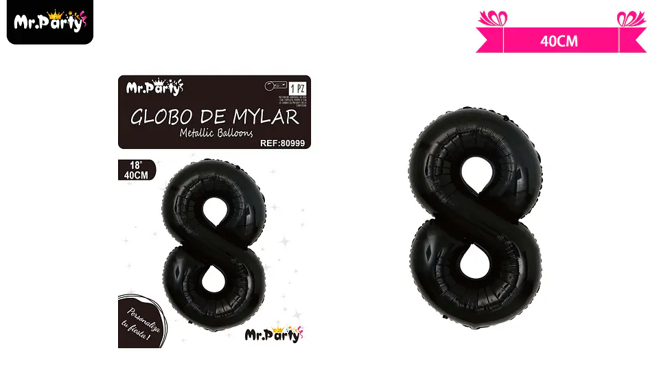 Globo metálico negro 40cm número 8 1