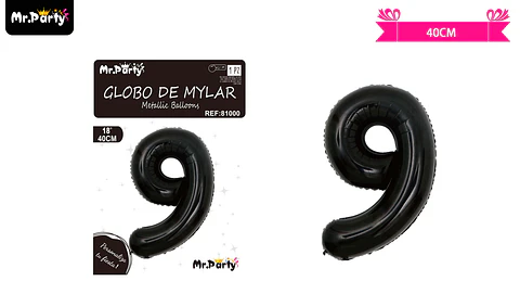 Globo metálico negro 40cm número 9