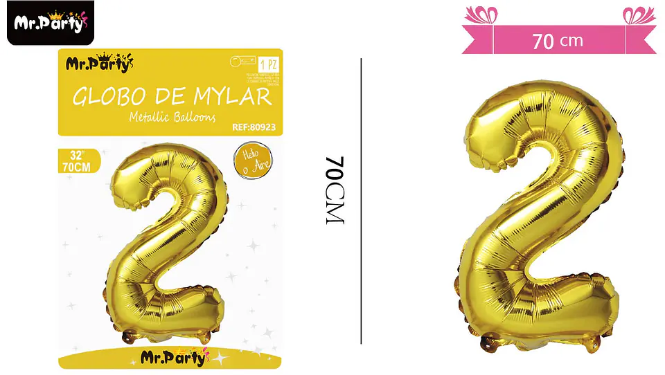 Globo metálico dorado 70cm número 2  2