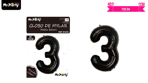 Globo metálico negro 70cm número 3