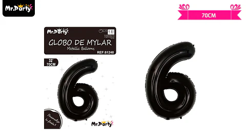 Globo metálico negro 70cm número 6