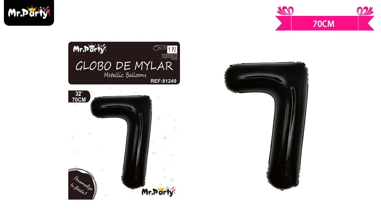 Globo metálico negro 70cm número 7 2