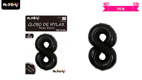 Globo metálico negro 70cm número 8