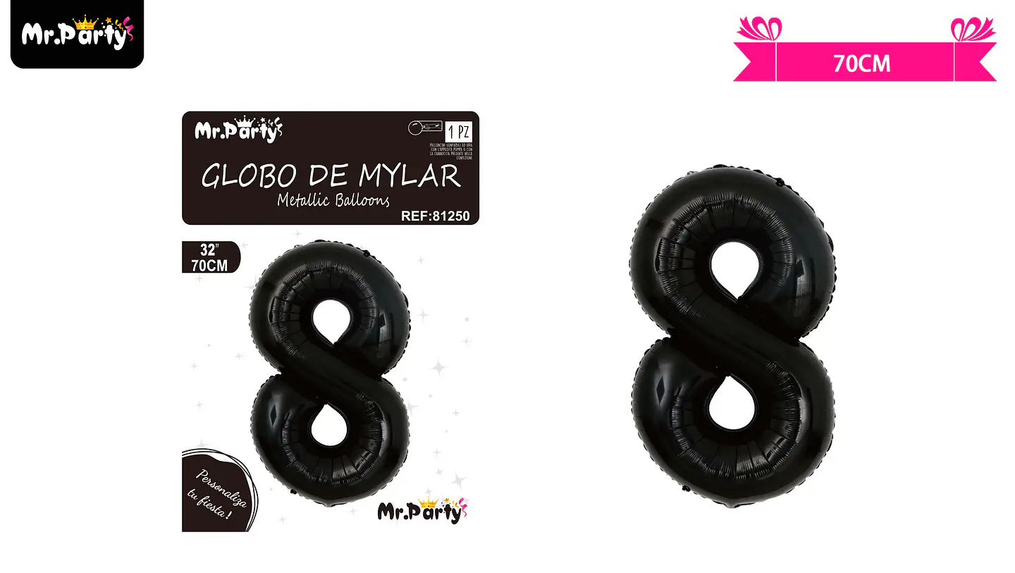 Globo metálico negro 70cm número 8 2