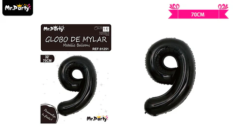 Globo metálico negro 70cm número 9