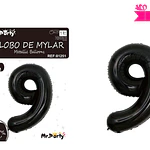 Globo metálico negro 70cm número 9