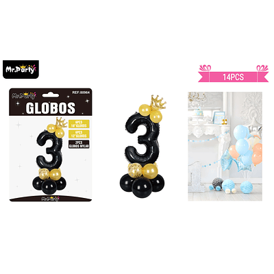 Set globos de número 3 nergo con corona 16pcs