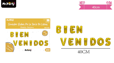Globos metálico de letra bienvenidos dorado 40cm