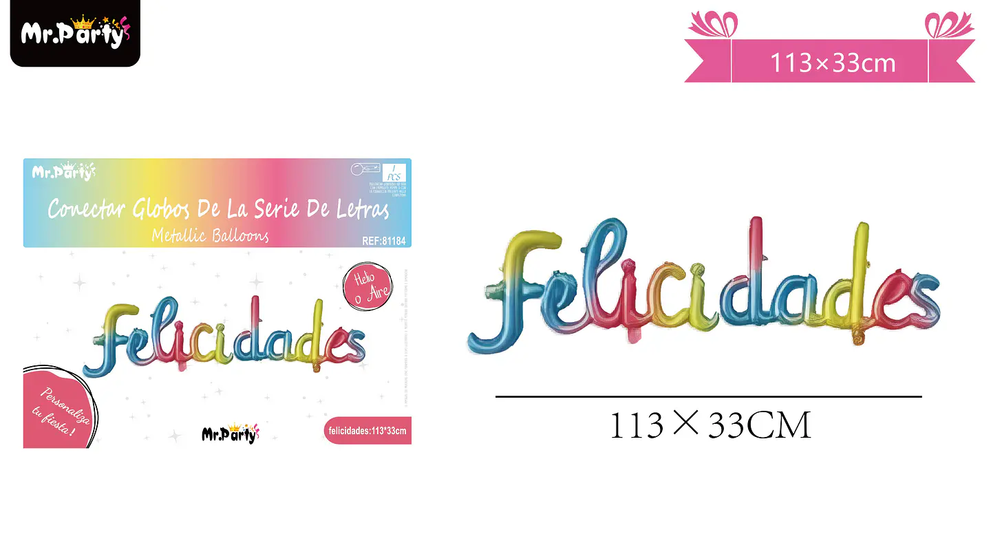 Globos metálico de letra felicidades multicolor 113*33cm 2