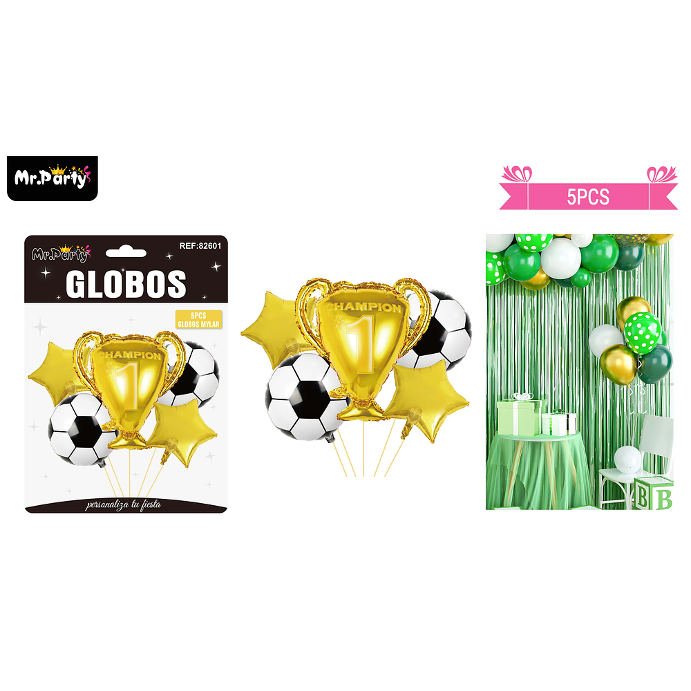 Set de globos de látex 5pcs fútbol y trofeo